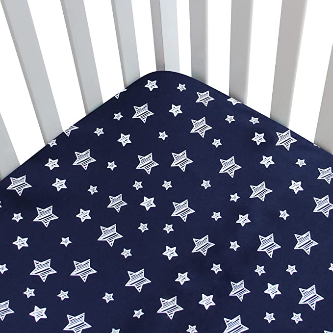 Moonsea Crib Sheets Fit for Standard Crib Microfiber Navy Star