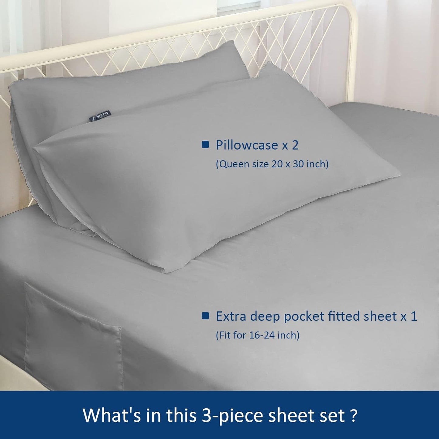 Air Mattress Sheet Set - 3 Pieces Extra Deep Pocket Sheet Set - Sheets with Pockets on Side - Easily Fits Extra Deep Pillow Top Air Mattress,Grey