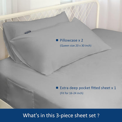 Air Mattress Sheet Set - 3 Pieces Extra Deep Pocket Sheet Set - Sheets with Pockets on Side - Easily Fits Extra Deep Pillow Top Air Mattress,Grey