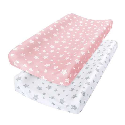 Changing Pad Cover- 2 Pack, Ultra Soft Jersey Knit Cotton ,Star-Moonsea Bedding