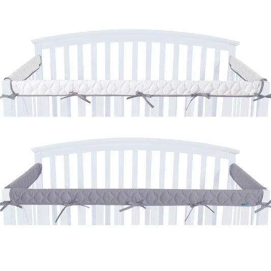 Moonsea Crib Rail Cover for Teething – Soft Padded Crib Rail Protector | Crib Teething Guard, Bite Guard & Crib Rail Guard for Baby Toddlers, Grey & White