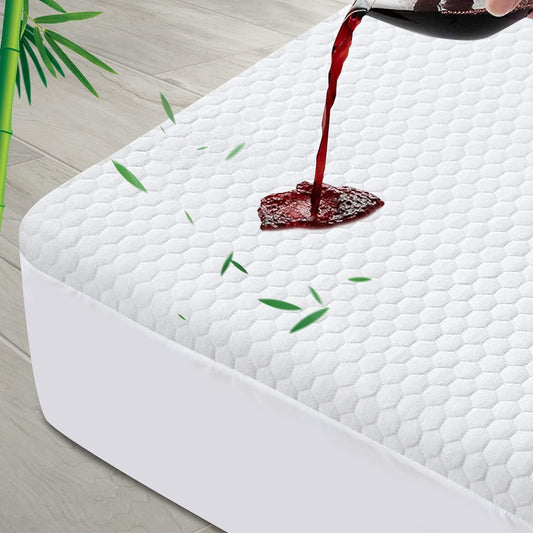Mattress Cover/Protector- Bamboo Jacquard Air Fabric, Waterproof, Fitted Up to 14" Deep, White-Moonsea Bedding