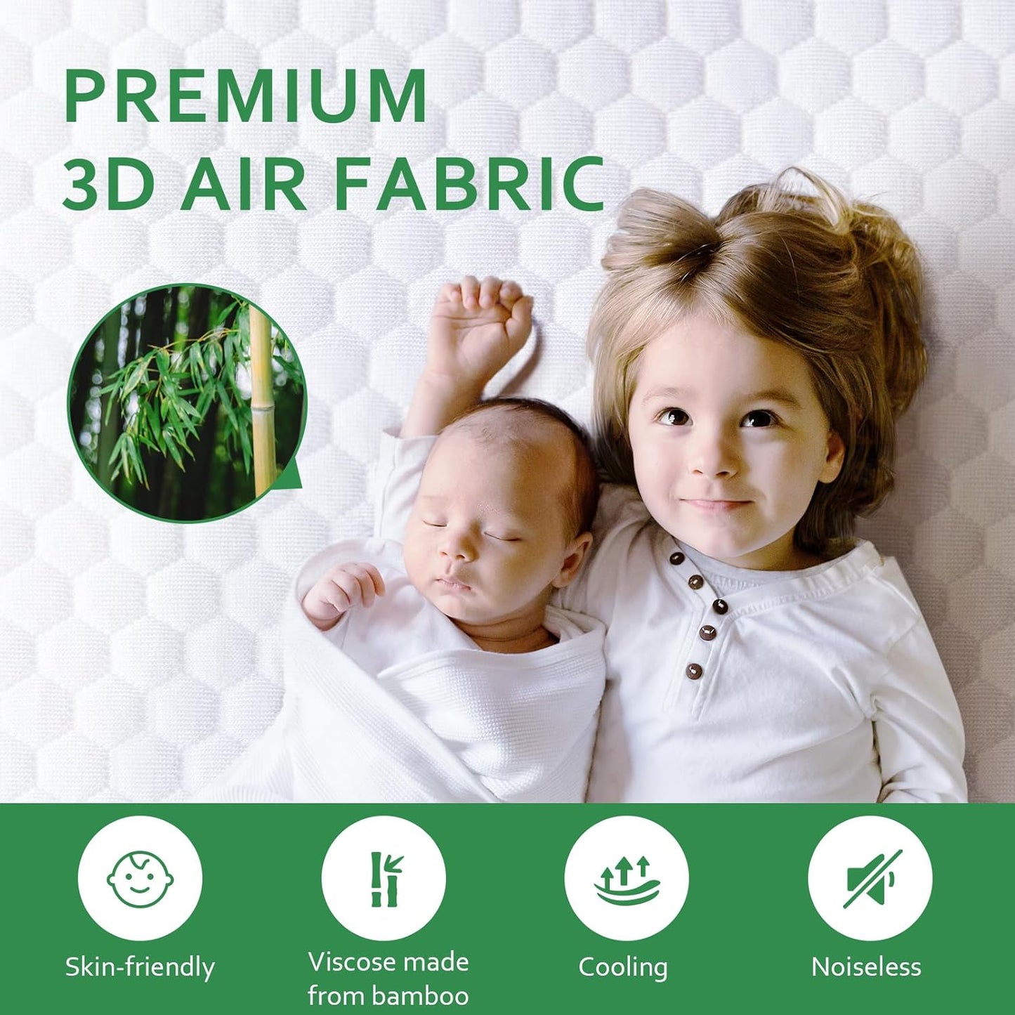 Mattress Cover/Protector- Bamboo Jacquard Air Fabric, Waterproof, Fitted Up to 14" Deep, White