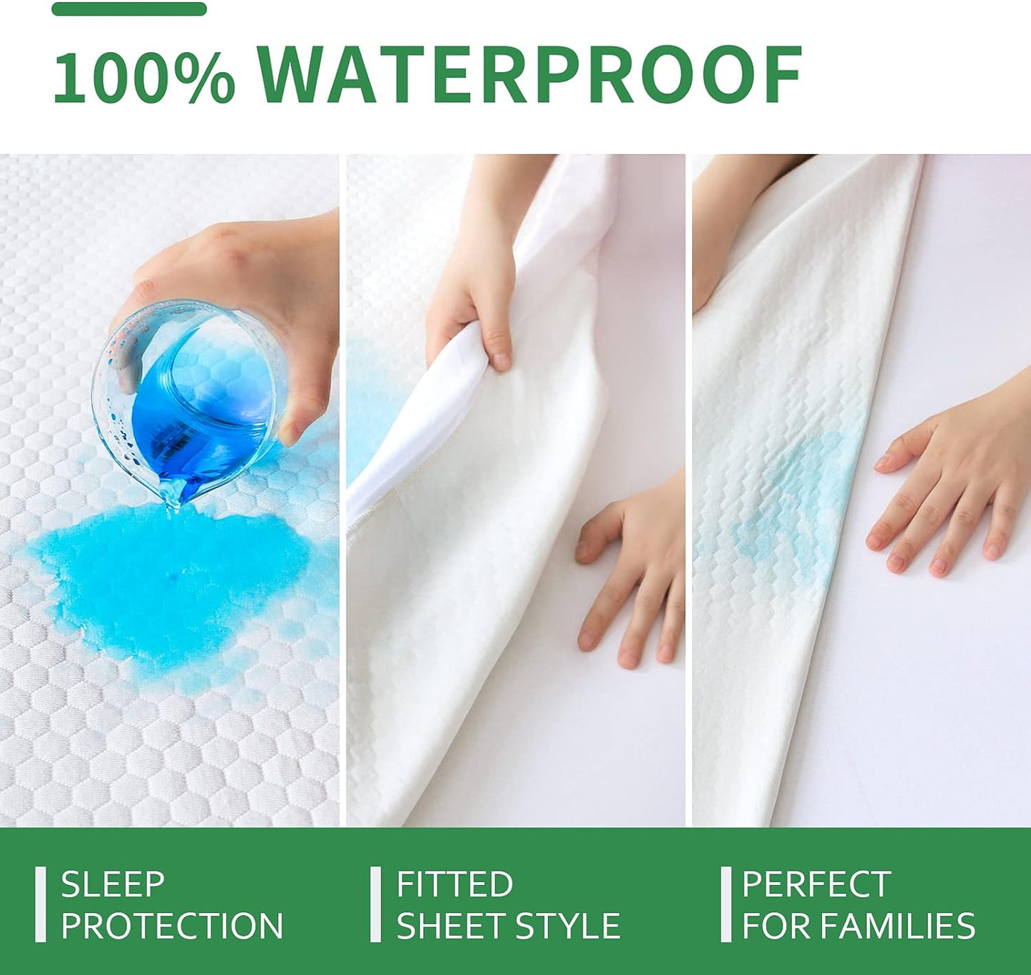 Mattress Cover/Protector- Bamboo Jacquard Air Fabric, Waterproof, Fitted Up to 14" Deep, White