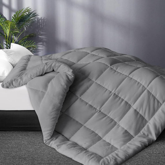 Alternative Comforter, Quilted Comforter with Corner Tab, All Season, Lightweight Medium Warmth, Plush Siliconized Fiber Filling, Grey-Moonsea Bedding