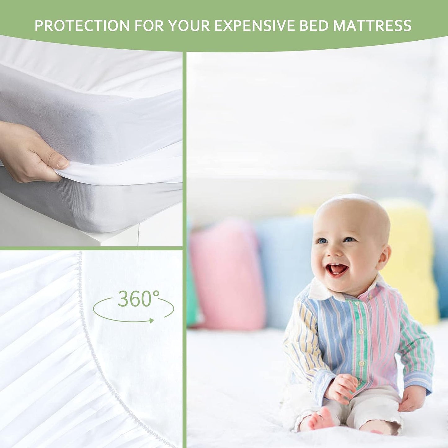 Mattress Cover/Protector- Bamboo Jacquard Air Fabric, Waterproof, Fitted Up to 14" Deep