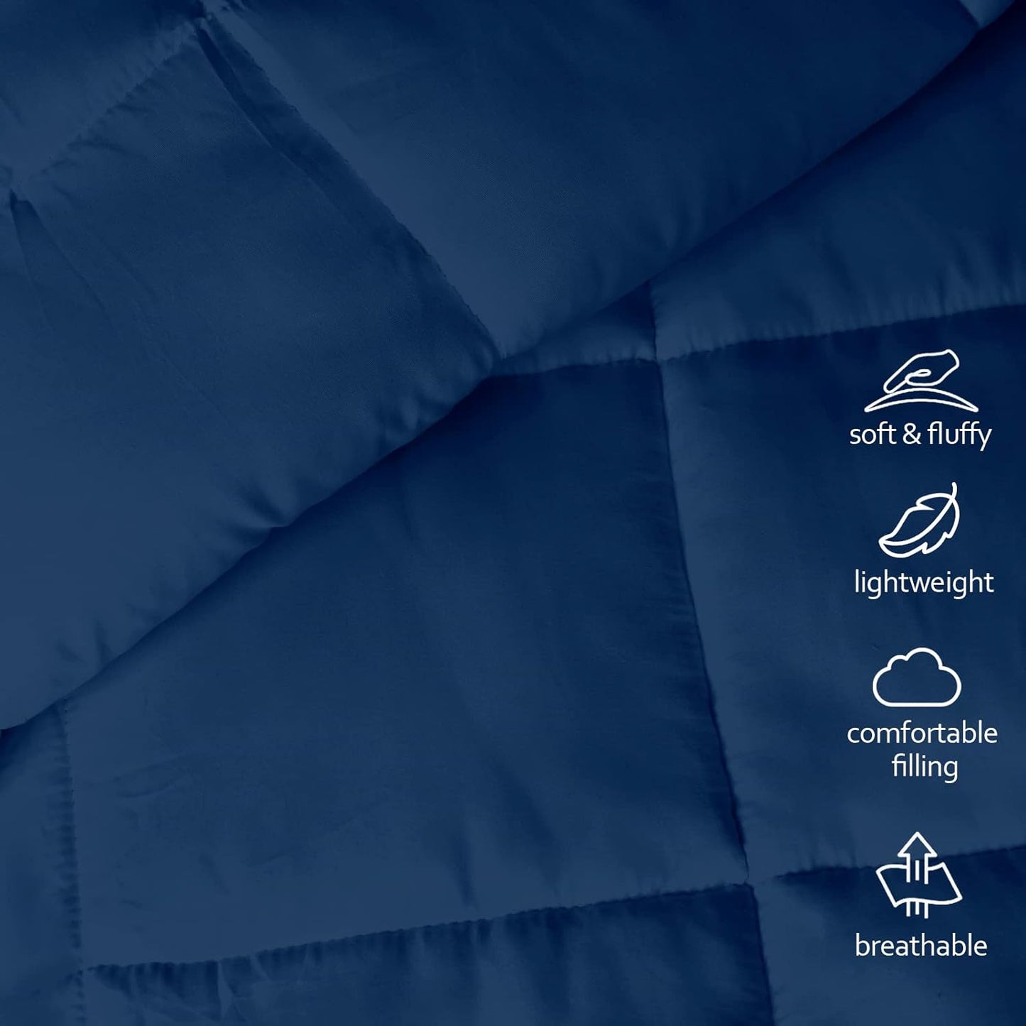 Alternative Comforter, Quilted Comforter with Corner Tab, All Season, Lightweight Medium Warmth, Plush Siliconized Fiber Filling, Navy