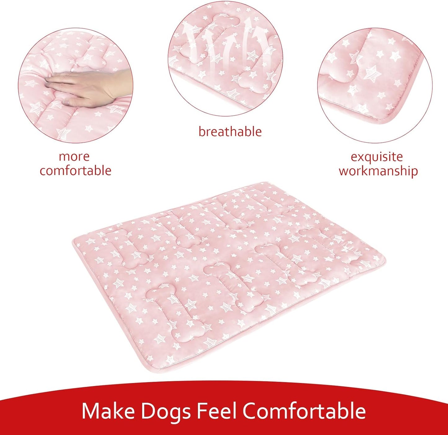 Dog Crate Mat- Soft ,Star Prints, Anti-Slip Bottom, Machine Washable,Pink Star