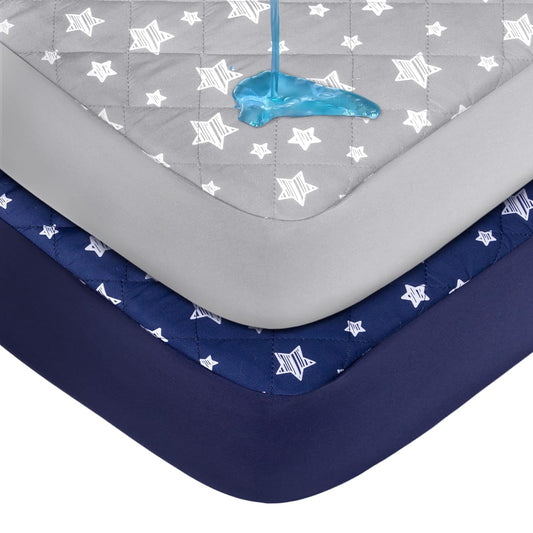 Crib Mattress Pad Protector, Waterproof, 52'' x 28'', Microfiber, 2 Pack,Star-Moonsea Bedding