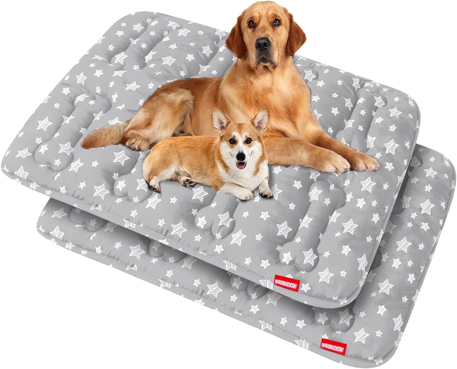 Dog Crate Mat- Soft ,Star Prints, Anti-Slip Bottom, Machine Washable, 2 Pack, Grey Star-Moonsea Bedding