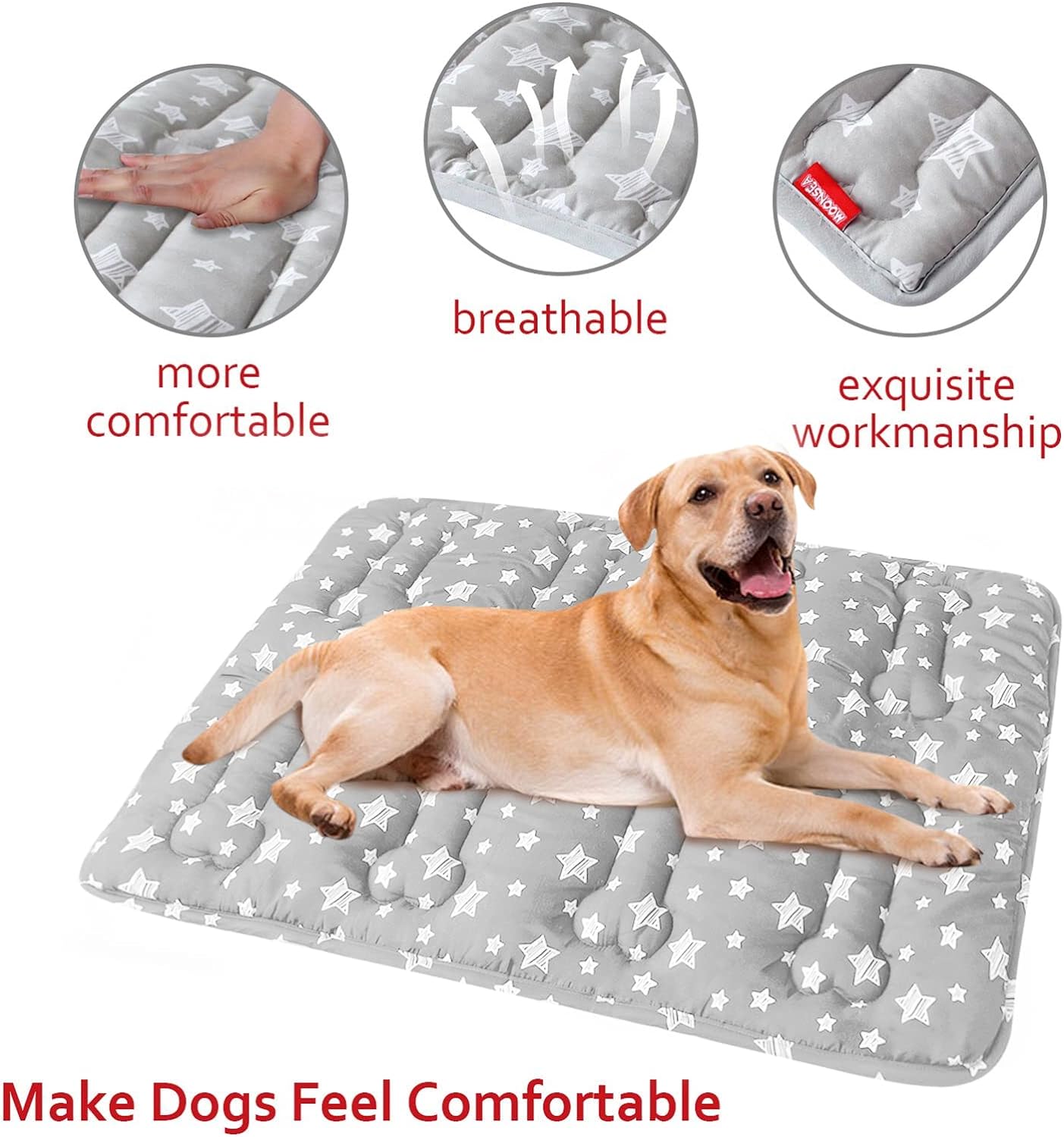 Dog Crate Mat- Soft ,Star Prints, Anti-Slip Bottom, Machine Washable, 2 Pack, Grey Star