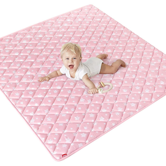 Premium Foam Baby Play Mat | Playpen Mat - Thicker and Non-Toxic Crawling Mat for Infant & Toddler, Pink Star - Moonsea Bedding