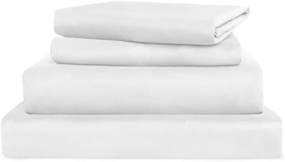Sheet Set Deep Pocket - 4 Piece Extra Soft Bed Sheets - Side Storage Pocket Fitted Sheet & Pillowcase & Flat Sheet, White