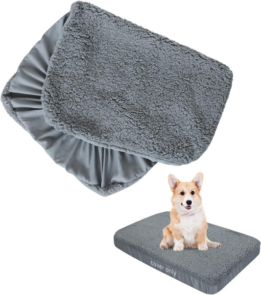 Dog Bed Covers Soft Plush Replacement Washable, Waterproof Dog Bed Liner,long plush fabric,Grey-Moonsea Bedding