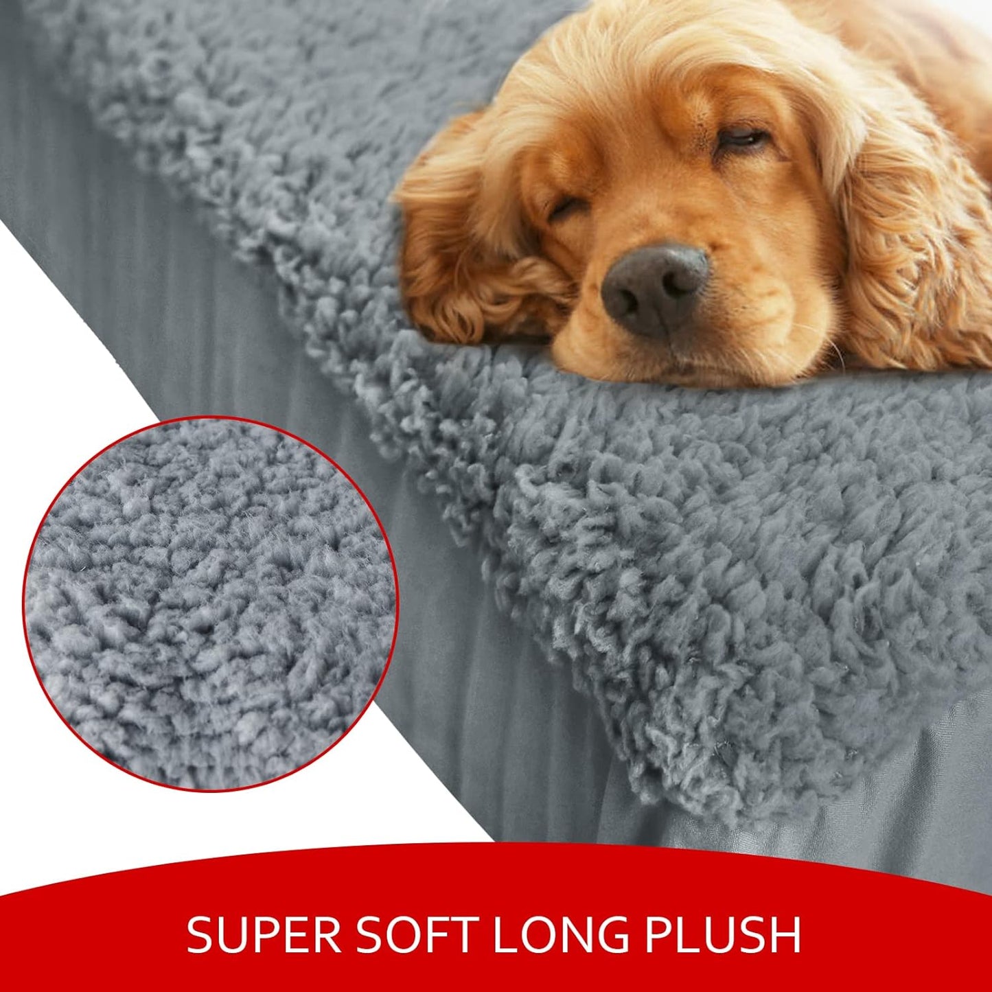 Dog Bed Covers Soft Plush Replacement Washable, Waterproof Dog Bed Liner,long plush fabric,Grey
