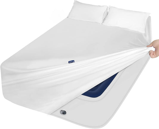 Air Mattress Sheet Set - 3 Pieces Extra Deep Pocket Sheet Set - Sheets with Pockets on Side - Easily Fits Extra Deep Pillow Top Air Mattress, White-Moonsea Bedding