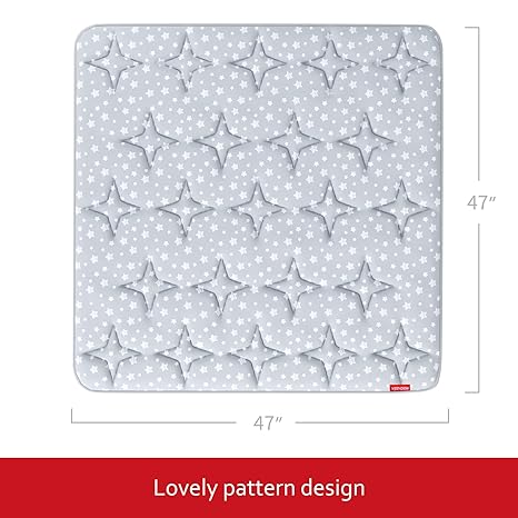Baby Play Mat | Playpen Mat - Square 47 x 47, Large Padded Tummy Time  Activity Mat for Infant & Toddler, Grey Star